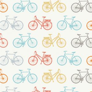 bicycles of many colors and styles, like a pattern