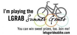 Graphic that reads: I'm playing the LGRAB Summer Games. You can win sweet prizes, too. Join me! letsgorideabike.com