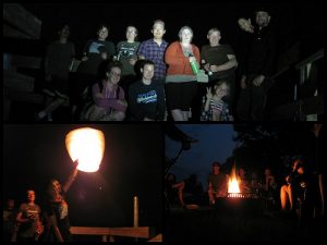 photos of a group of campers at night