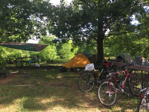 camp set up with a few bikes