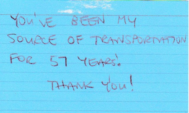 Card Nine - You've been my source of transportation for 57 years, thank you!