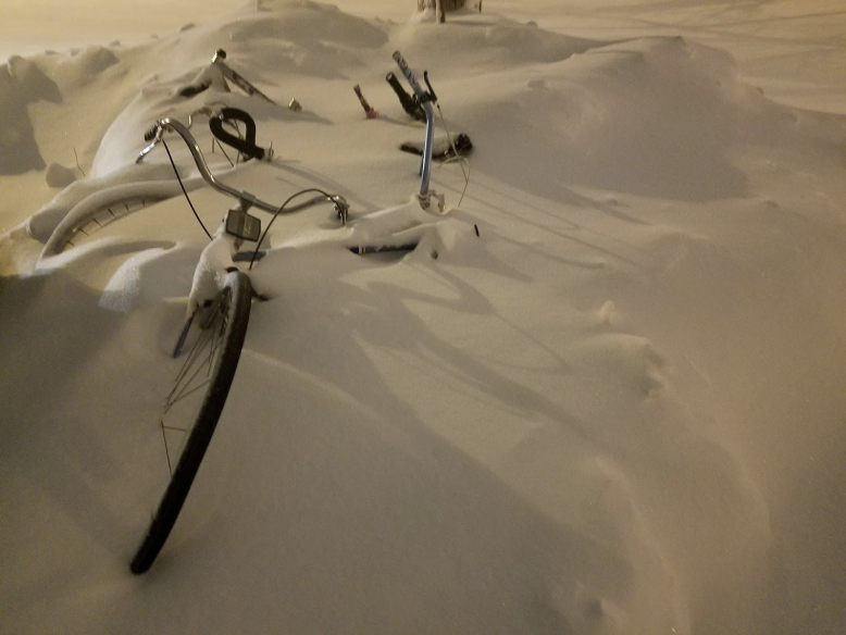 bike burried in a snow drift
