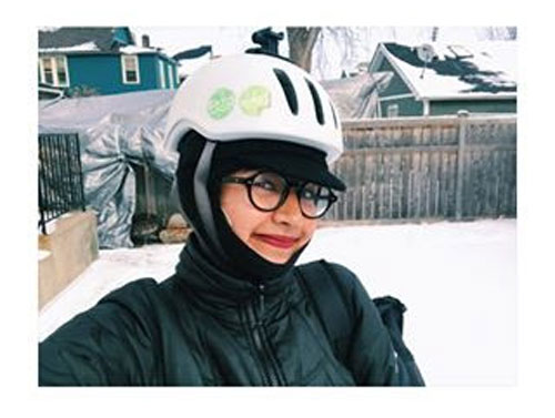 shruthi ready to ride in the snow